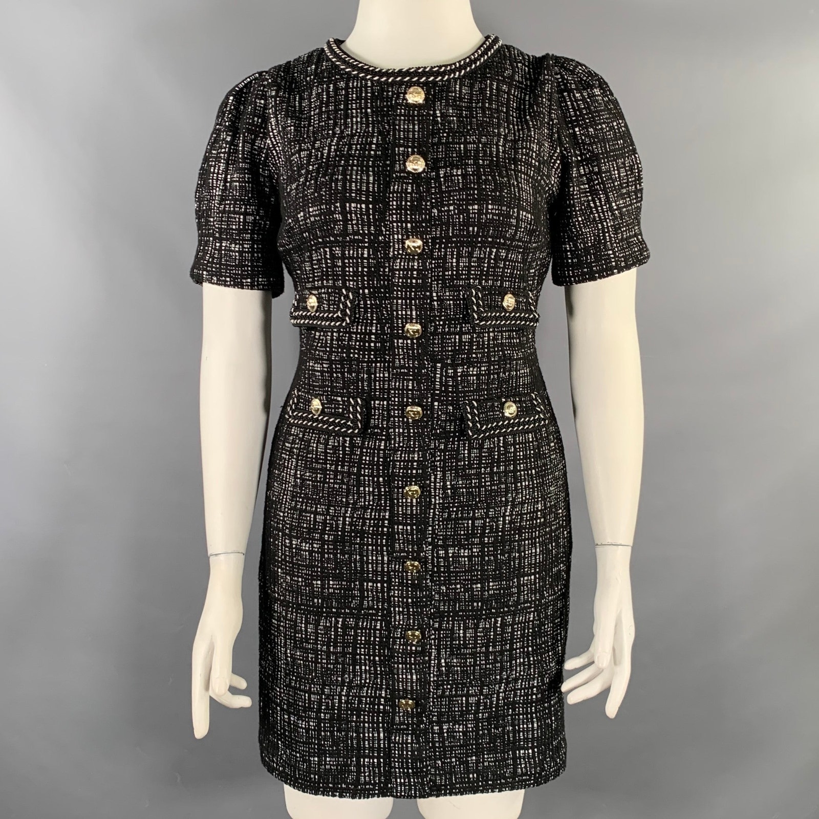 Karl Lagerfeld Size 8 Black White Short Sleeve Knee-Length Dress